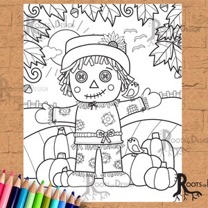 INSTANT DOWNLOAD Scarecrow Coloring Page Print, doodle art, printable