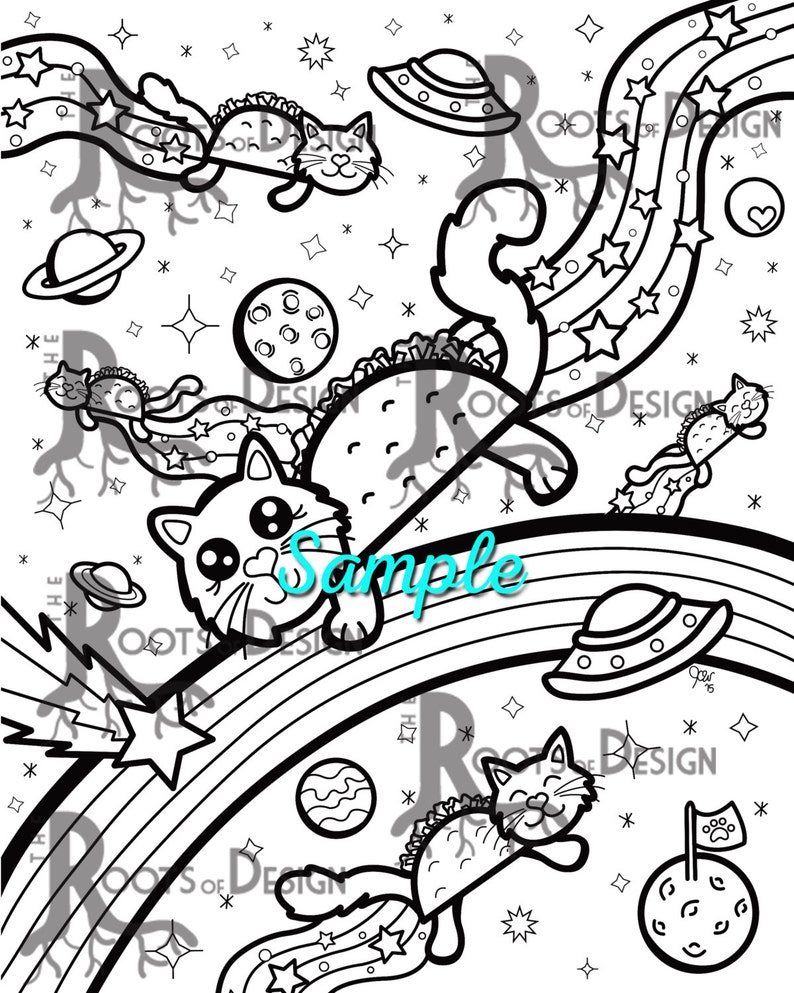 Download INSTANT DOWNLOAD Coloring Page Taco Cats from Space Print ...