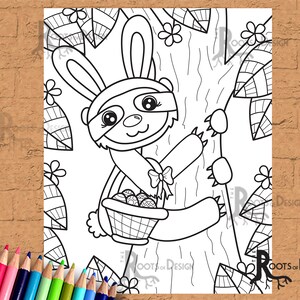 DOWNLOAD INSTANTÂNEO Página para colorir - Arte fofa de doodle de preguiça de Páscoa, para impressão