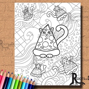 DESCARGA INSTANTE Para colorear Pizza Cats Arte Página para colorear / Imprimir, arte del garabato, imprimible