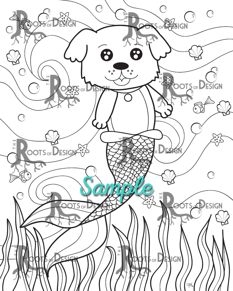 INSTANT DOWNLOAD Coloring Page Mermaid Dog Art Coloring ...