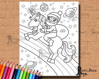INSTANT DOWNLOAD Cute Santa Unicorn Page Print, doodle art, printable