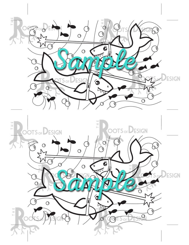 INSTANT DOWNLOAD Coloring Postcard Page Sharks With Lasers Etsy