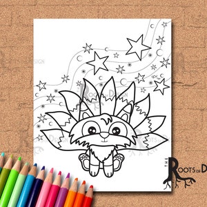 INSTANT DOWNLOAD Coloring Page - Nine-Tail Fox Art Coloring Print, doodle art, printable