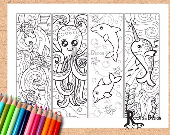 INSTANT DOWNLOAD Coloring Page - SeaThemed Color your own fun bookmarks, doodle art, printable