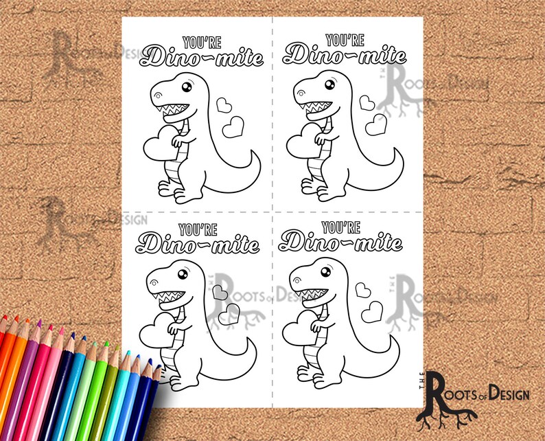 Instant Download- Cute Dinosaur Valentine Card Bundle for Coloring ...