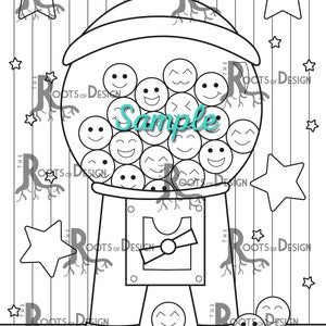 INSTANT DOWNLOAD Coloring Page Gumball Machine Cutie Art Coloring Print, doodle art, printable image 2