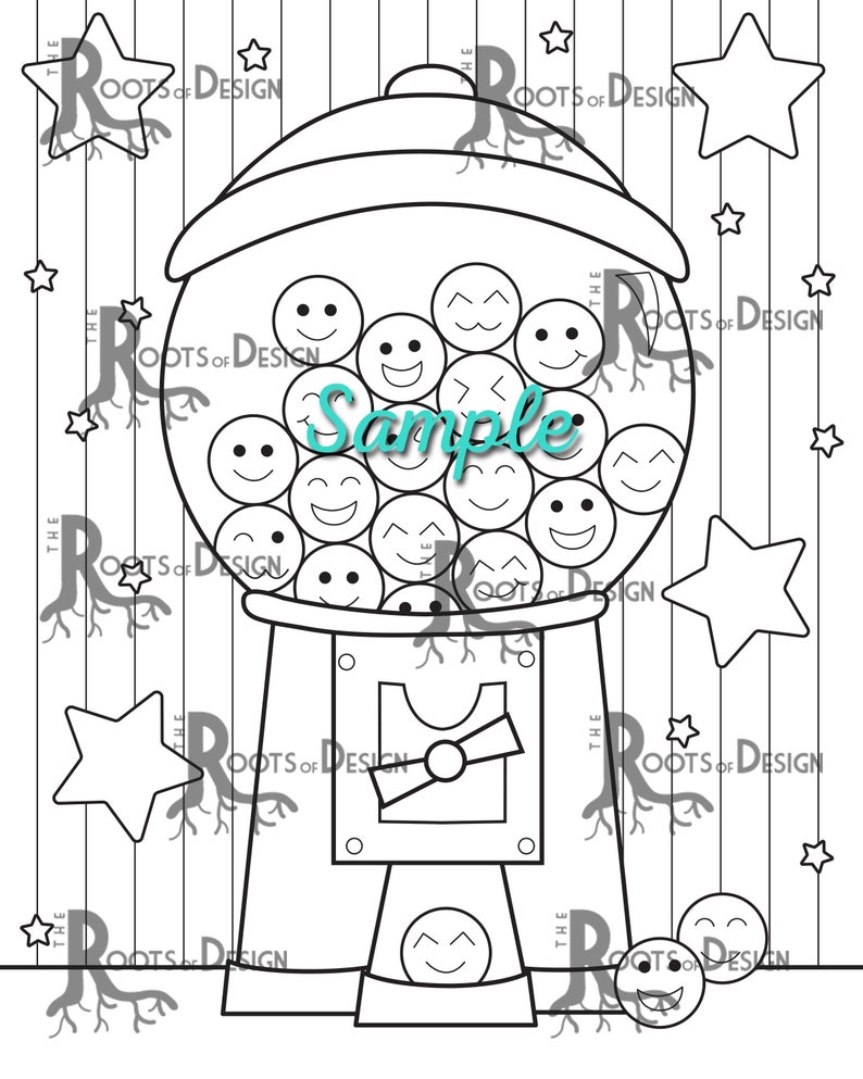 INSTANT DOWNLOAD Coloring Page Gumball Machine Cutie Art Coloring Print, doodle art, printable image 2