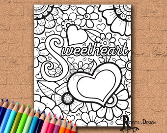 INSTANT DOWNLOAD Coloring Page - Sweetheart Coloring Print, doodle art, printable