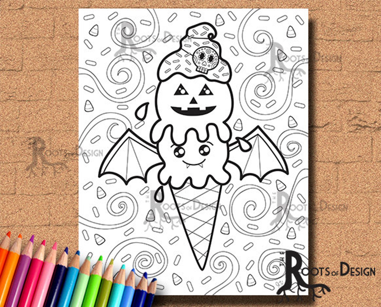INSTANT DOWNLOAD Halloween Ice Cream Coloring Coloring Page - Etsy