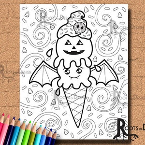 INSTANT DOWNLOAD Halloween Ice Cream Coloring Coloring Page Print, doodle art, printable