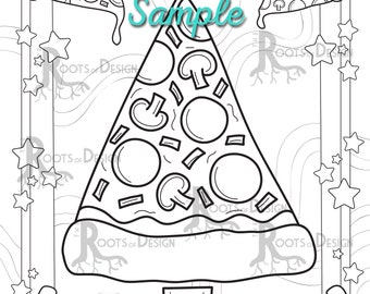 INSTANT DOWNLOAD Pizza Christmas Tree Page Print Doodle Art 