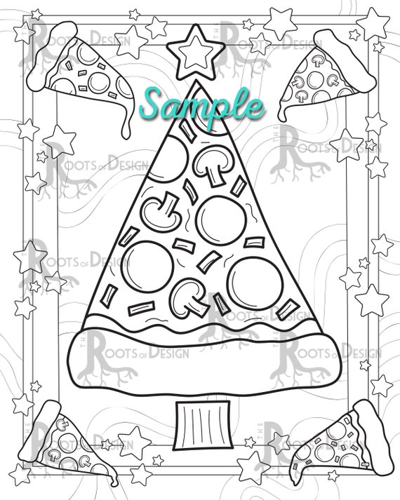 INSTANT DOWNLOAD Pizza Christmas Tree Page Print Doodle Art 