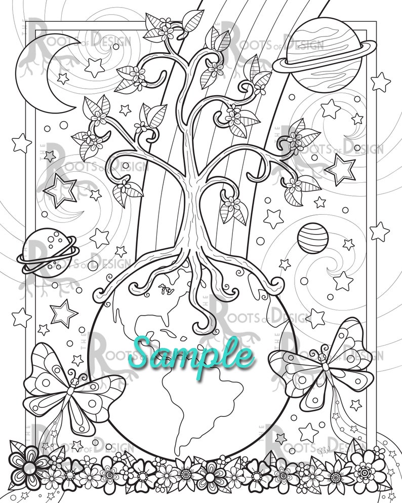 INSTANT DOWNLOAD Coloring Page Earth Day Doodle Art - Etsy