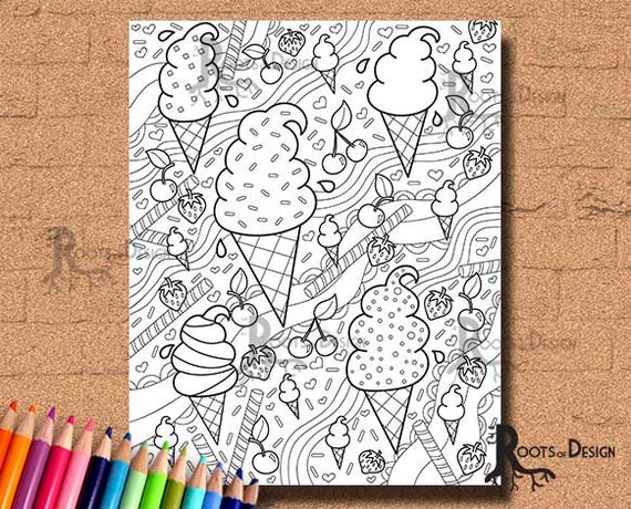 INSTANT DOWNLOAD Coloring Page Ice Cream Mix Art Coloring