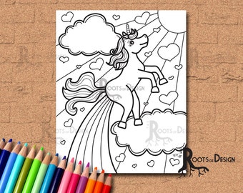 INSTANT DOWNLOAD Coloring Page -  Farting Rainbow Unicorn, doodle art, printable