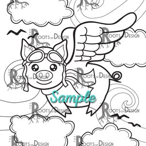 INSTANT DOWNLOAD Coloring Page - Flying Pig, Doodle Art, Printable - Etsy