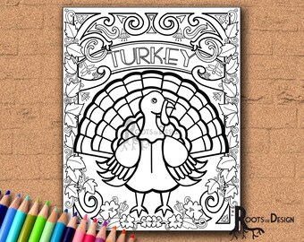 INSTANT DOWNLOAD Turkije kleurplaat kleurplaat afdrukken, doodle kunst, afdrukbaar