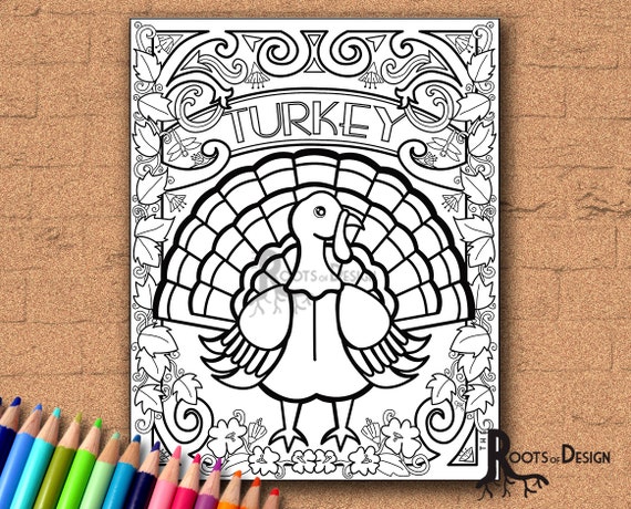 INSTANT DOWNLOAD Turkey Coloring Coloring Page Print doodle