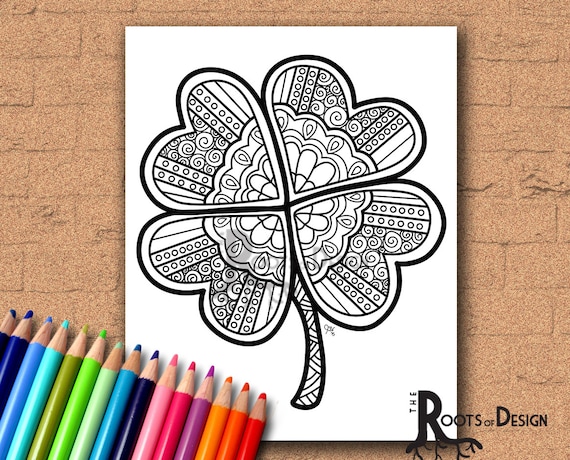 Instant Download Coloring Page Four Leaf Clover Shamrock Etsy