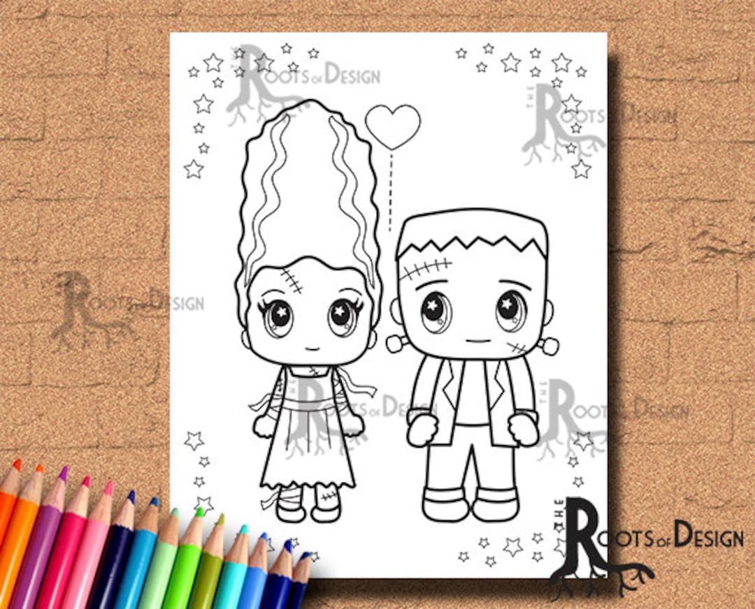 INSTANT DOWNLOAD Halloween Frankenstein and Bride Coloring Coloring ...