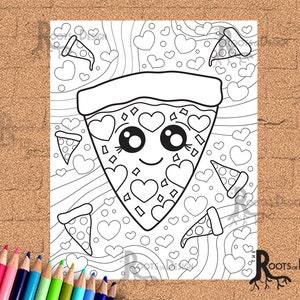 DESCARGA INSTANTE Para colorear Pizza linda con corazón Pepperoni Página para colorear / Imprimir, arte de garabatos, imprimible