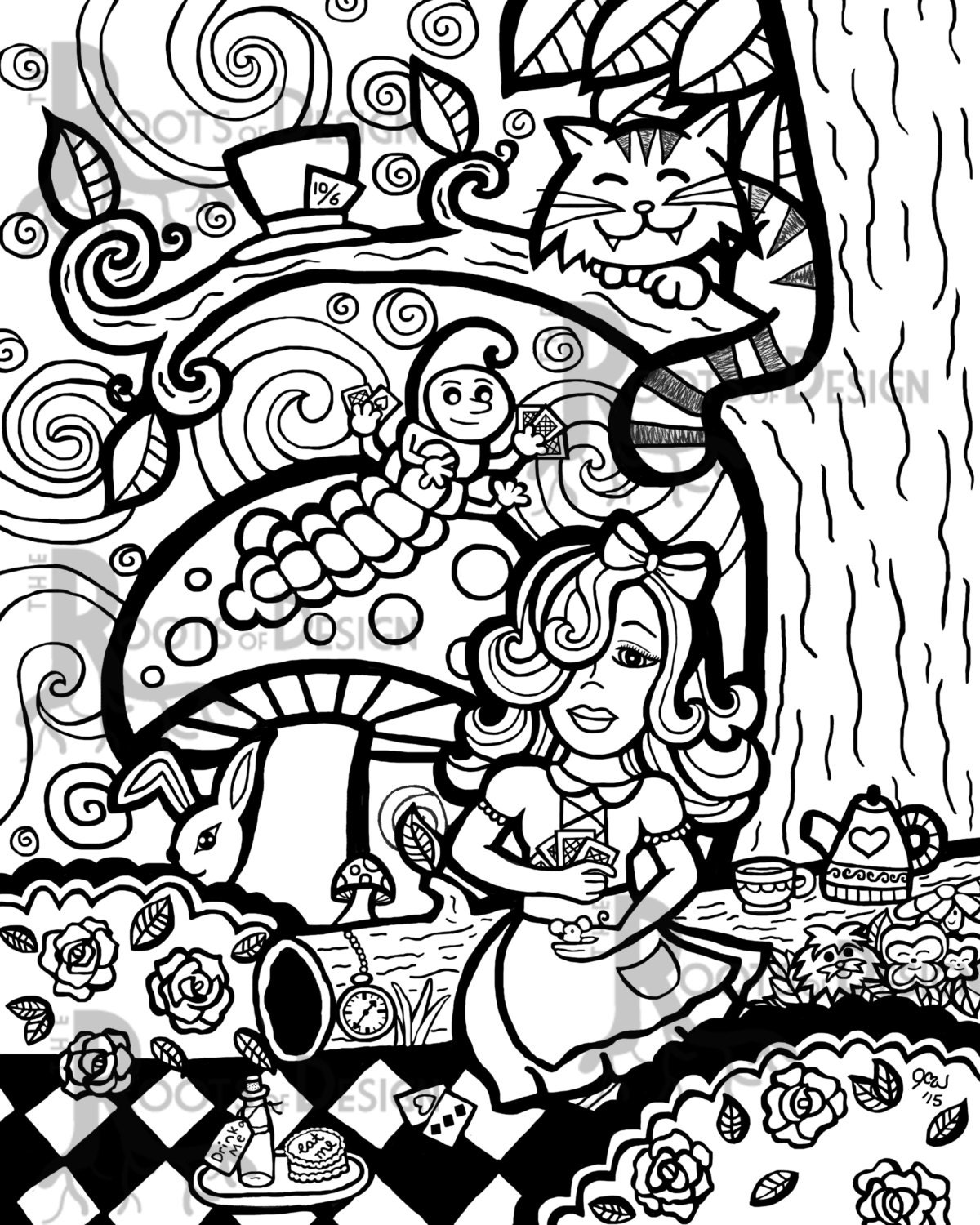 【ALICE IN WONDERLAND】手描き イラスト アート ALICE IN WONDERLAND】手描き イラスト アート TADC x Alice in