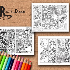 INSTANT DOWNLOAD Coloring Page - Color your own fun bookmarks bundle pack, doodle art, printable, Coloring bookmarks,