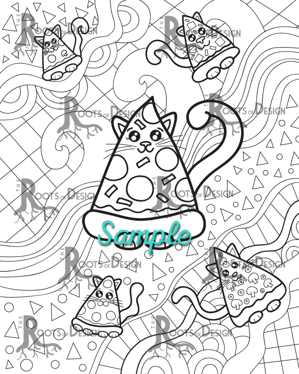 INSTANT DOWNLOAD Coloring Pizza Cats Art Coloring Page/ Print, Doodle ...