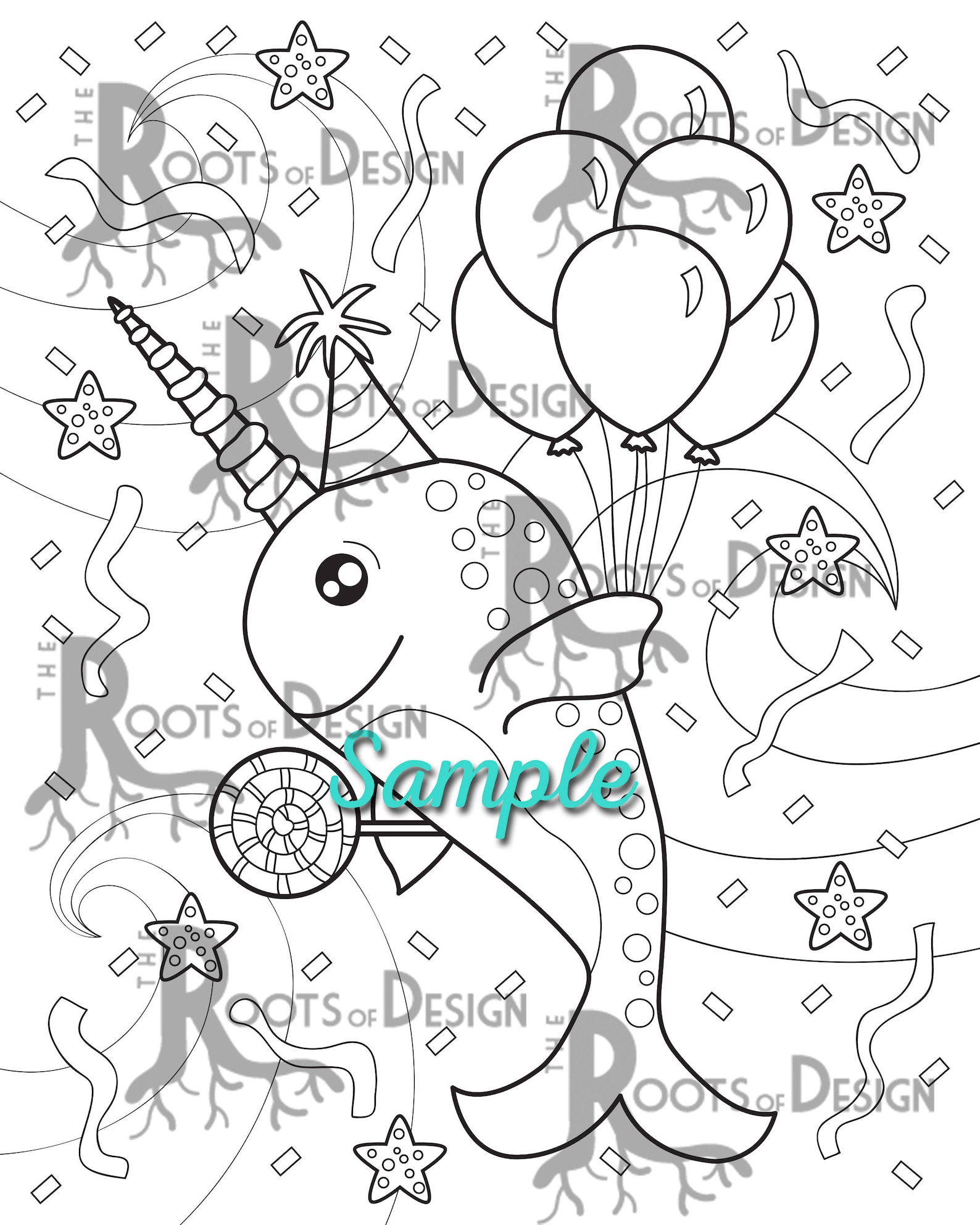 INSTANT DOWNLOAD Coloring Page Party Narwhal Print doodle | Etsy