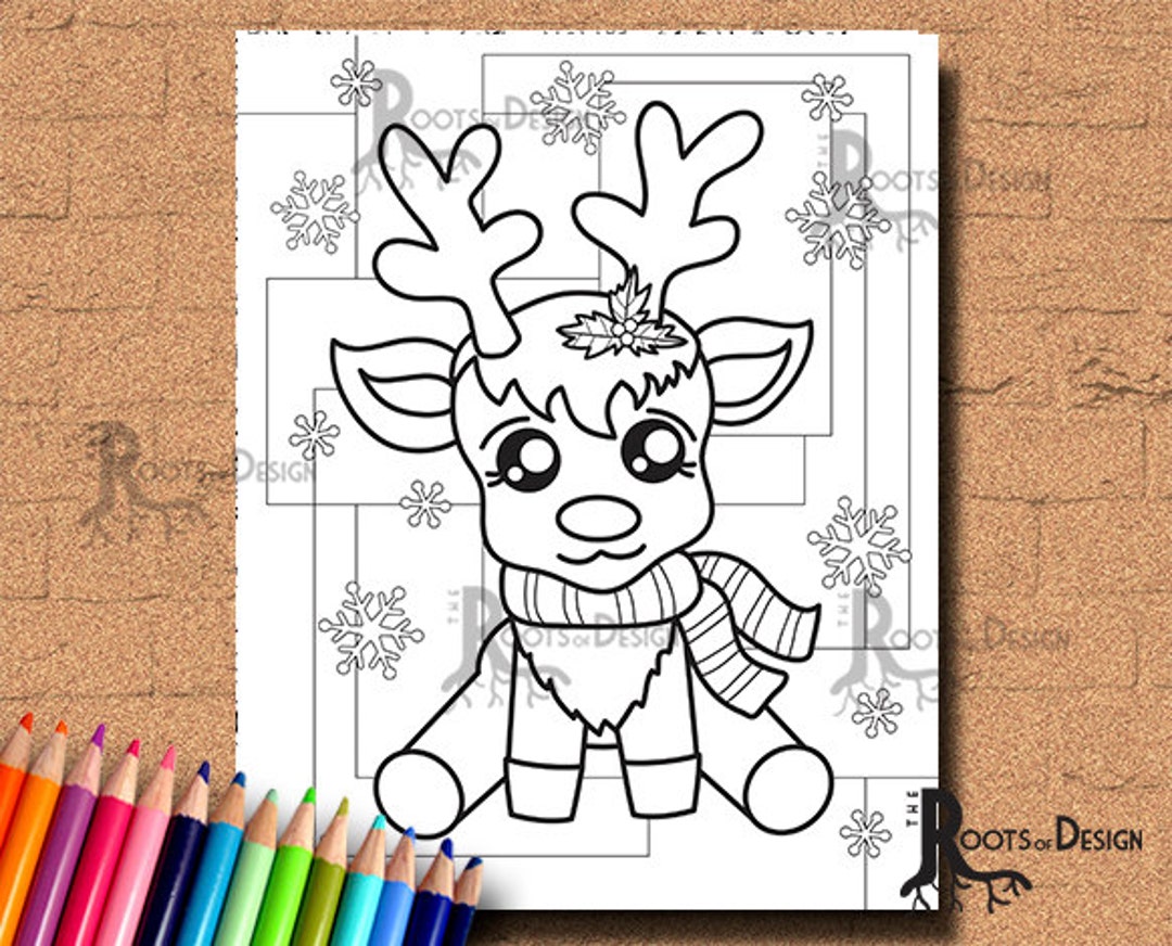 INSTANT DOWNLOAD Cute Reindeer Page Print Doodle Art