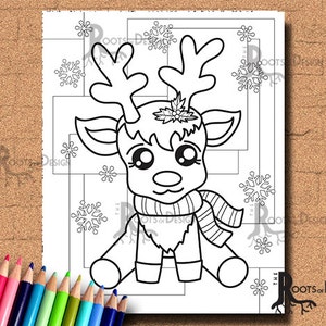 INSTANT DOWNLOAD Cute Reindeer Page Print, doodle art, printable