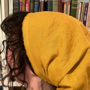 Mustard Yellow Gold 100% Linen Headcovering Headscarf with Ties and Fringe cottagecore No-Slip Clip Option Available