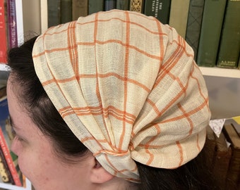 Orange & Cream 100% Organic Cotton Headcovering Headscarf with Ties cottagecore -- No-Slip Clip Option Available