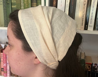 Cream Ivory White 100% Linen Headcovering Headscarf with Ties cottagecore No-Slip Clip Option Available