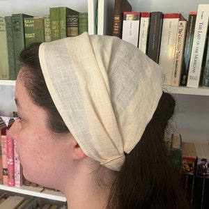Cream Ivory White 100% Linen Headcovering Headscarf with Ties cottagecore No-Slip Clip Option Available