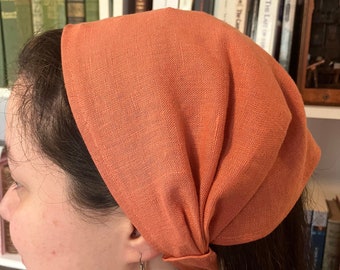 Peach 100% Linen Headcovering Headscarf with Ties cottagecore -- No-Slip Clip Option Available