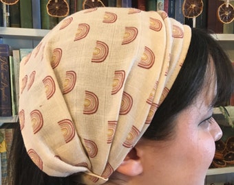 Earthtone Rainbow 100% Cotton Headcovering Headscarf with Ties cottagecore -- No-Slip Clip Option Available