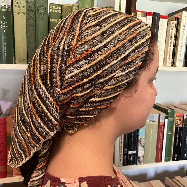 Extra Large Multi Colored Earth Tones with Shimmer Scarf Head Covering Headwrap cottagecore boho hippie tichel