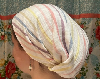 100% Cotton Candy Stick Striped Scarf Head Covering Headwrap cottagecore