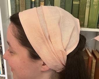 Light Peach 100% Linen Headcovering Headscarf with Ties cottagecore No-Slip Clip Option Available