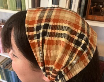 Brown 100% Cotton Flannel Headcovering Headscarf with Ties -- No-Slip Clip Option Available