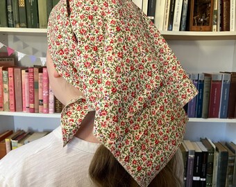 Large 100% Cotton Pink Chintz Flowered Scarf Head Covering Headwrap cottagecore