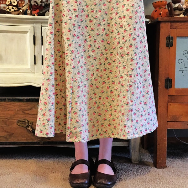 Girls Petite Tall Flowered Cotton 5 Gore X-Small Small Petite Flared Skirt -- Small Adjustable (up to 24") modest midi girls