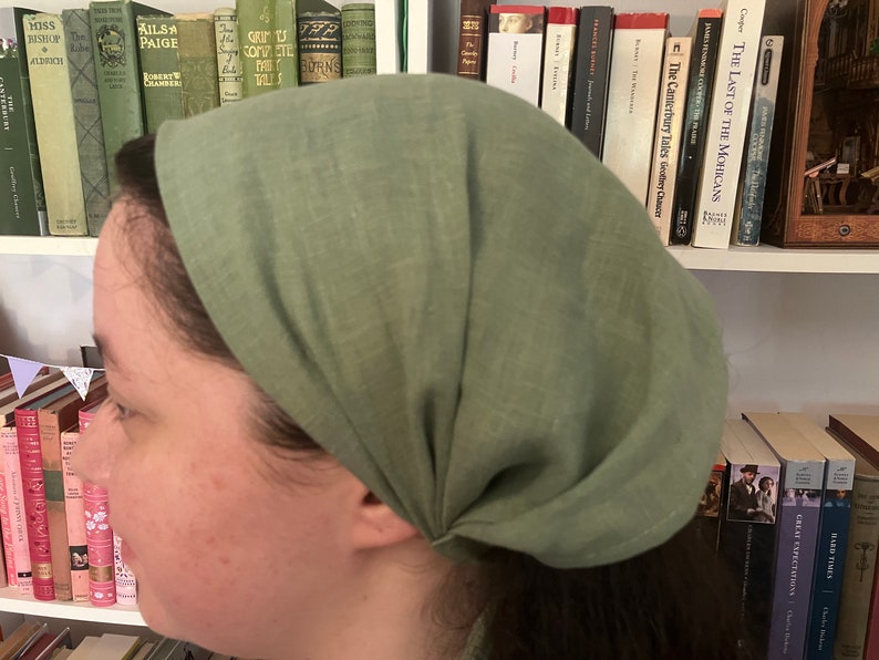 Sage Green 100% Linen Headcovering Headscarf with Ties cottagecore No-Slip Clip Option Available image 1