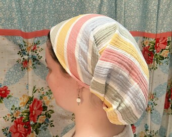 100% Cotton Summer Sherbet Striped Scarf Head Covering Headwrap cottagecore