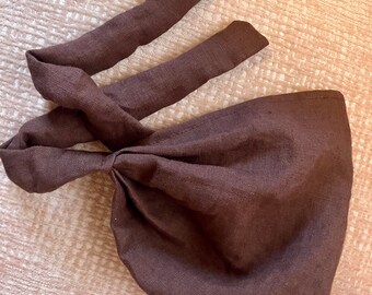 Chocolate Brown 100% Linen Headcovering Headscarf with Ties cottagecore -- No-Slip Clip Option Available