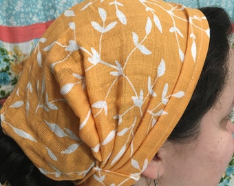 Orange Autumn Fall 100% Cotton Headcovering Headscarf with Ties -- No-Slip Clip Option Available