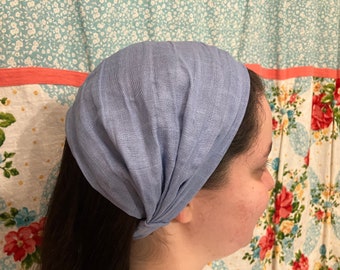 Large Cornflower Blue 100% Cotton Headcovering Headscarf with Ties cottagecore -- No-Slip Clip Option Available