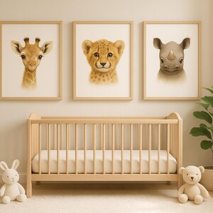 Juego de 3 impresiones para guardería, impresión digital, impresión de guardería de jungla, impresión de animales para guardería, póster de animales de safari, decoración de guardería de safari.